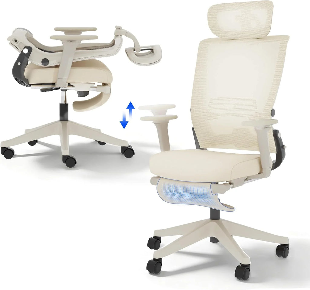 FLEXISPOT Foldex Ergonomiczne Krzesło Biurowe, Składane Krzesło Biurowe do Małych Pomieszczeń z Wsparciem Lędźwiowym, Regulowanymi Podłokietnikami (Biały)