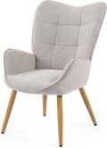 MEUBLE COSY Fotel do salonu krzesło akcentujące z wysokim oparciem skrzydła i wyściełanymi podłokietnikami, drewniane nogi, pojedyncza sofa do czytania sypialni, tkanina, szary