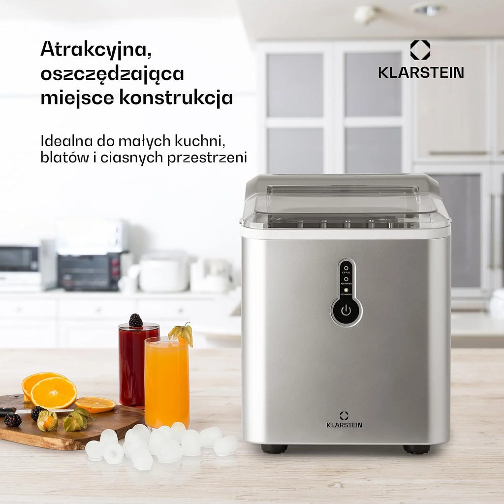 Klarstein Kostkarka do lodu Mała, 1,5L wytwornica lodu, Kostkarka do dużych kostek Szybka mini Łatwe czyszczenie, Wytwornica 12kg dziennie
