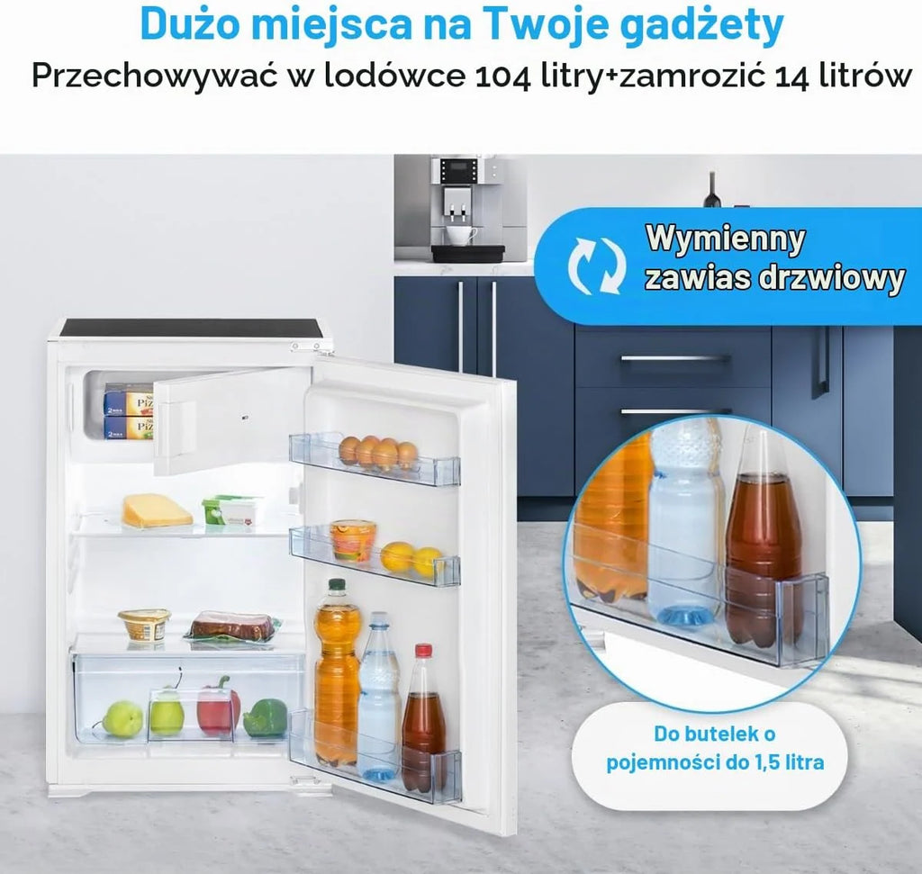 Bomann, Lodówka i zamrażarka do zabudowy 118 l, biała KSE7810 - Lodówka 104 l, Zamrażarka 14 l, Oświetlenie LED, Automatyczne rozmrażanie, Regulacja temperatury, Idealna do małych pomieszczeń