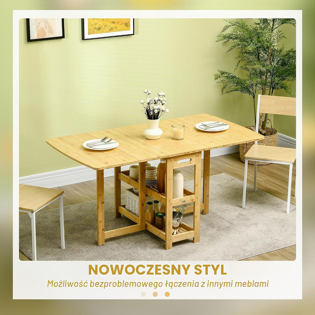 HOMCOM Składany stół dla 6 osób 149,5 x 80 x 73,5 cm Naturalny