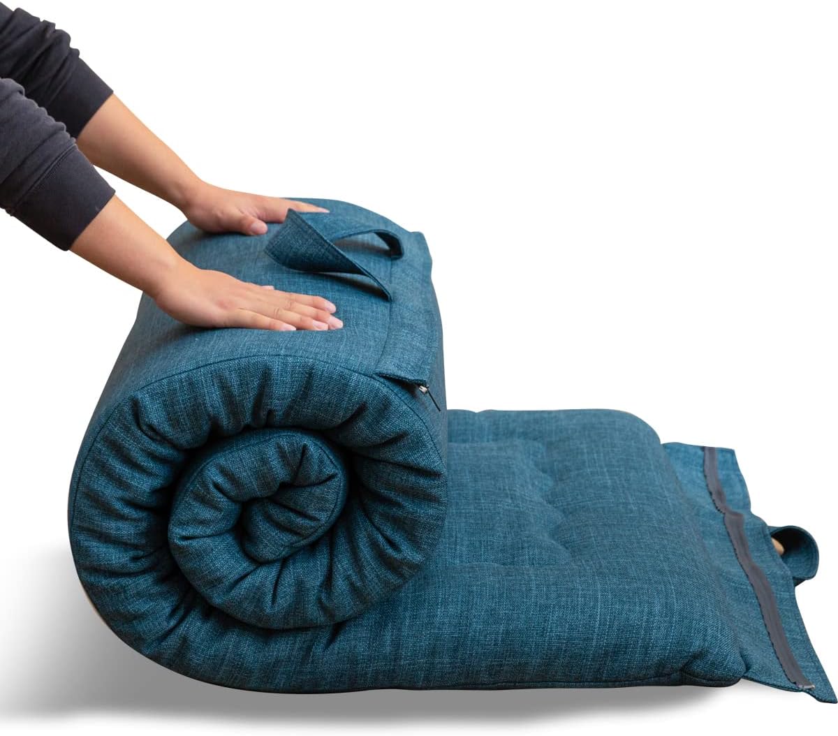 MAXYOYO Przenośny składany materac futon, hipoalergiczna tkanina i pianka z pamięcią kształtu podkładka na materac z uchwytem i zamkiem błyskawicznym do użytku na zewnątrz wewnątrz kemping samochód