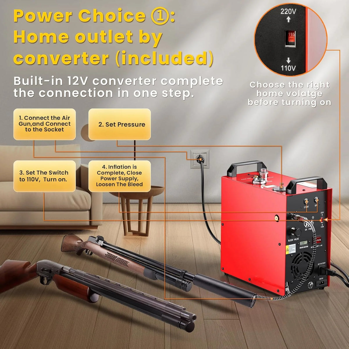 GX PUMP CS4-I Przenośna sprężarka powietrza PCP, kompresor pcp,mocny silnik 350 W, maks. 5800 Psi/40 Mpa, wbudowany konwerter domowy, chłodzenie wody i wentylatorów, 5 godzin ciągłej pracy