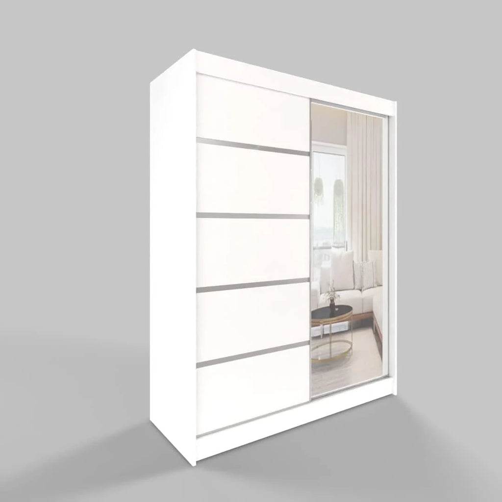 ML Furniture L3 szafa na ubrania z drzwiami przesuwnymi 120 cm z lustrem – meble do sypialni, do przechowywania – szafka wielofunkcyjna – kolor: biały