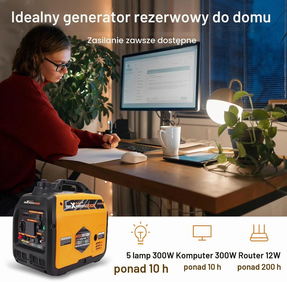 maXpeedingrods 3500 W LPG/benzynowy, inwertorowy generator prądu, generator prądu Dual Fuel, awaryjny agregat prądotwórczy z gniazdem 230 V/16 A; 2 x porty USB na kemping, podróż, do aktywności na
