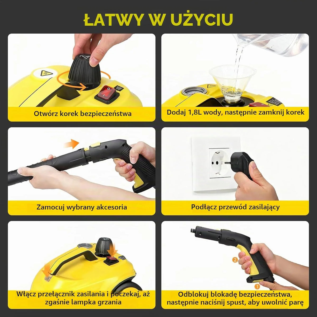 Odkurzacz parowy 2000 W, 5 bar, wielofunkcyjny, zbiornik 2 l