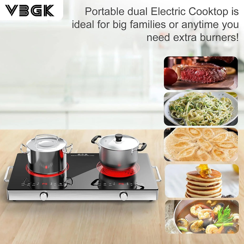 VBGK Płyta grzewcza ze szkła ceramicznego, 220 V, 3520 W, płyta kuchenna ze sterowaniem pokrętłem, 9 poziomów mocy, zabezpieczenie przed dziećmi i timer, obsługa dotykowa LED, zabezpieczenie przed