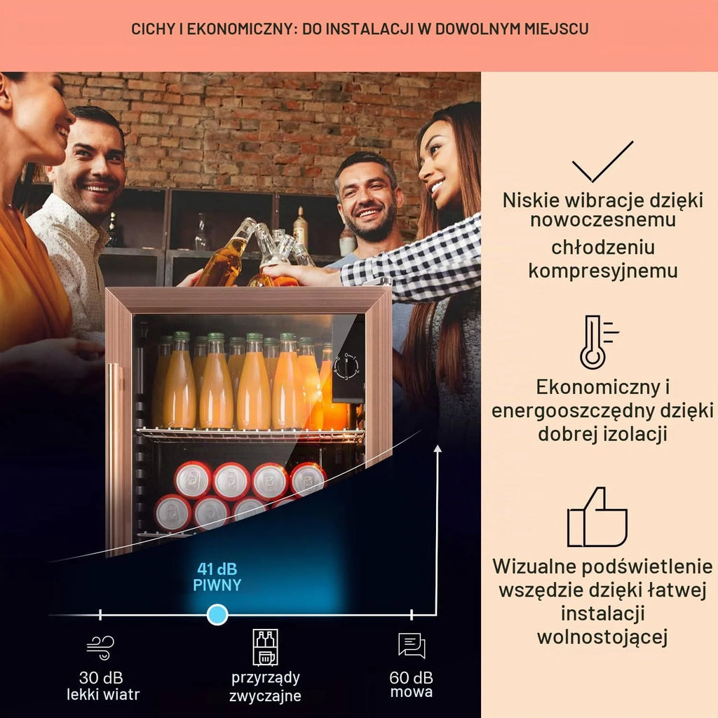 KLARSTEIN Beersafe Lodówka do piwa XXL, szklana mini lodówka do sypialni, cicha mała lodówka, chłodziarka do wina, do użytku wewnątrz i na zewnątrz, domowy bar, przechowywanie napojów, napojów