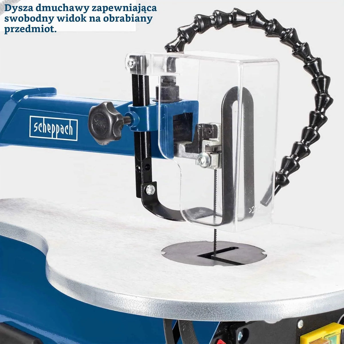 Scheppach Wyrzynarka SD1600 V, piła modelowa z wydajnym silnikiem 120 W, wysokość przejścia 50 mm i elastyczną dyszą dmuchawy