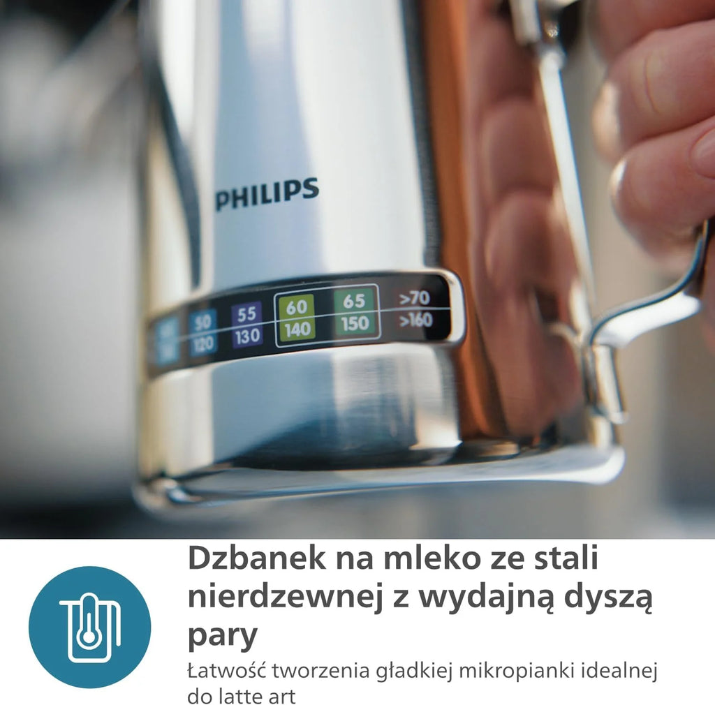 Półautomatyczny ekspres do kawy Philips Barista Brew - pojedyncze i podwójne espresso + przycisk Americano, pojemnik na kawę 250 g, skalibrowany tamper, metaliczny srebrny (PSA3218/01)