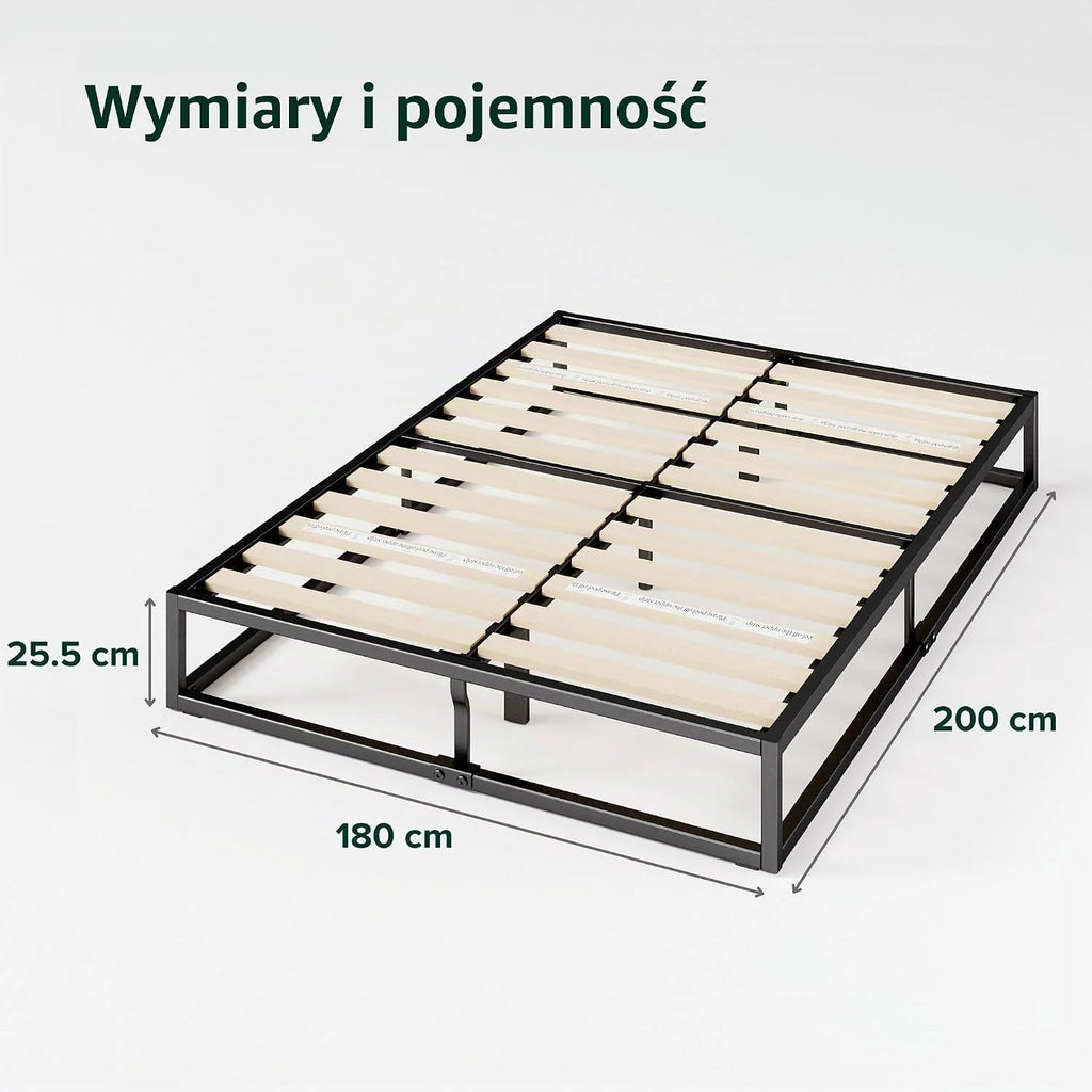 ZINUS Joseph łóżko z metalową ramą, 25 cm, stelaż listewkowy, drewniane podparcie, miejsce do przechowywania pod łóżkiem, 180 x 200 cm, kolor czarny