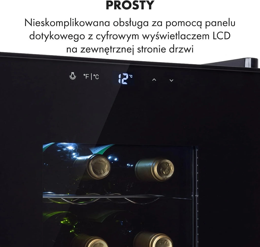 Klarstein Chłodziarka do wina, Wąska lodówka na napoje, 1 strefa, chłodziarka ze szklanymi drzwiami, Wolnostojące zewnętrzne lodówki, Mała do wina, Ochrona UV, 11-18°C, 18 butelek