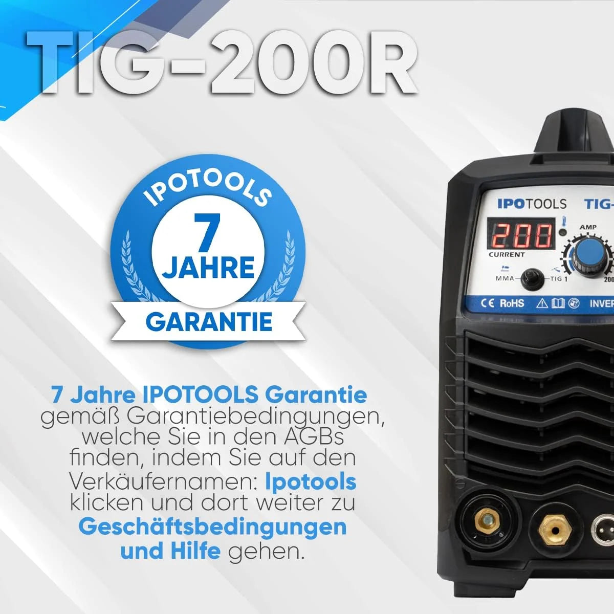 IPOTOOLS TIG-200R spawarka TIG WIG DC – spawarka TIG WIG 200 A, w pełni cyfrowa spawarka inwertorowa z cyfrowym wyświetlaczem LCD, zapłon HF, MMA E-Hand IGBT