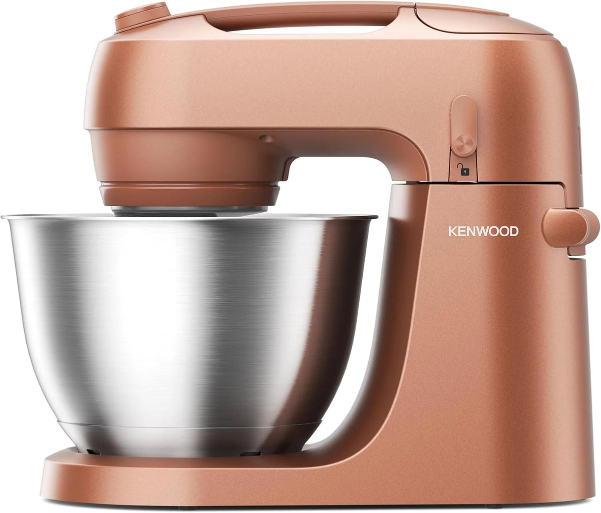 Kenwood Go robot kuchenny KZM35.000RD, zajmuje mało miejsca, w zestawie miska 4-litrowa, hak K, trzepaczka balonowa, hak do zagniatania, ochrona przed pryskaniem i miarką, metalowa obudowa z uchwytem