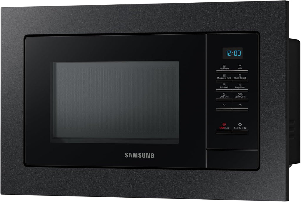 Samsung MG20A7013CB/EG kuchenka mikrofalowa do zabudowy z grillem, 850 W, pojemność 20 l, mała kuchenka mikrofalowa do wnęki 28 cm, z ramą montażową, Crusty Plate, odporne na zarysowania wnętrze