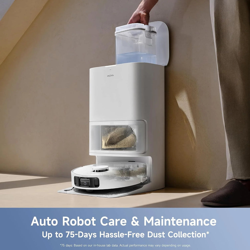 Mova E40 Ultra robot odkurzający z funkcją wycierania, automatyczne opróżnianie i 19 000 Pa, mop MaxiReach T, szczotka boczna bez plątania, dopływ. 80 ml wody, wielofunkcyjna stacja do 75 dni