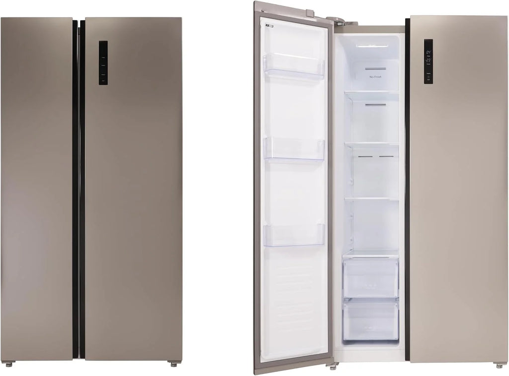 Respekta Side-by-Side lodówko-zamrażarka z maszyną do lodu Inox Look AC178IX-18/178 cm wysokość/szerokość 91 cm/pojemność chłodzenia 331 l/pojemność zamrażarki 174 l/z technologią No Frost
