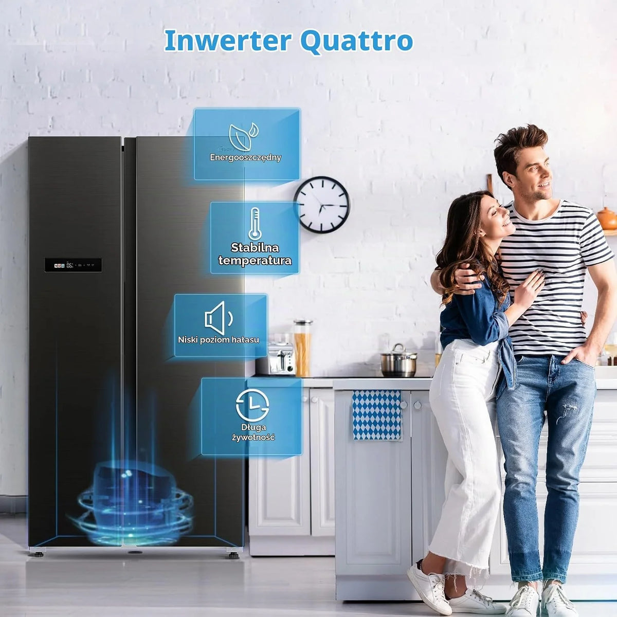 Midea MDRS791MIC28 lodówko-zamrażarka Side-by-Side/No Frost/sterowanie WiFi/Inwerter/Inverter Compressor/176,5 cm wysokości/379 l chłodzenie/213 l zamrażanie/podwójne sterowanie/SuperCool/37 dB, kolor