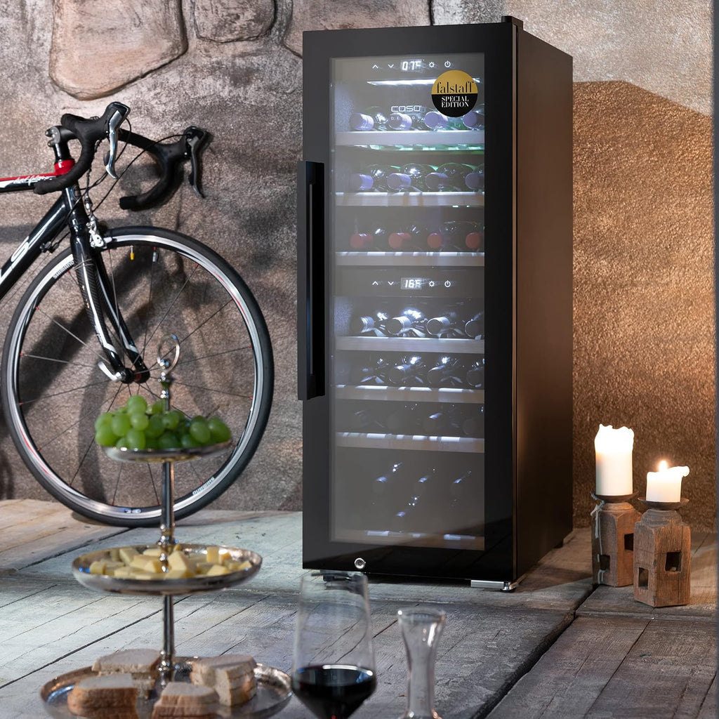 CASO WineExclusive 38 Smart lodówka na wino, do 38 butelek, dwie oddzielne strefy temperatury regulowane w zakresie 5°-20°C, oświetlenie LED, z modułem Wi-Fi i aplikacją