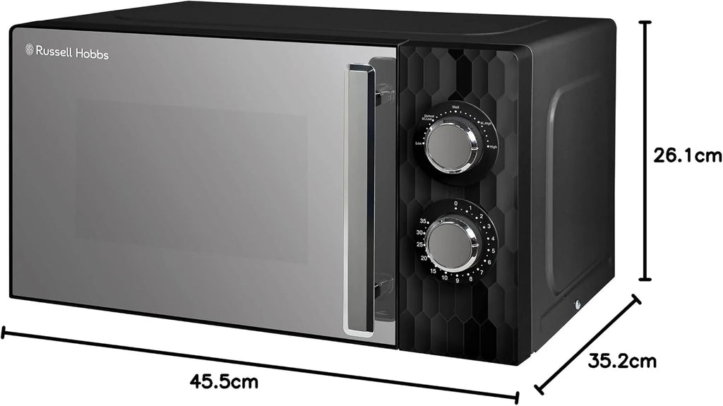 Russell Hobbs Honeycomb RHMM715B 17 l i 700 W ręczny kuchenka mikrofalowa, kolor czarny, z 5 poziomami mocy, wbudowanym timerem i funkcją rozmrażania.