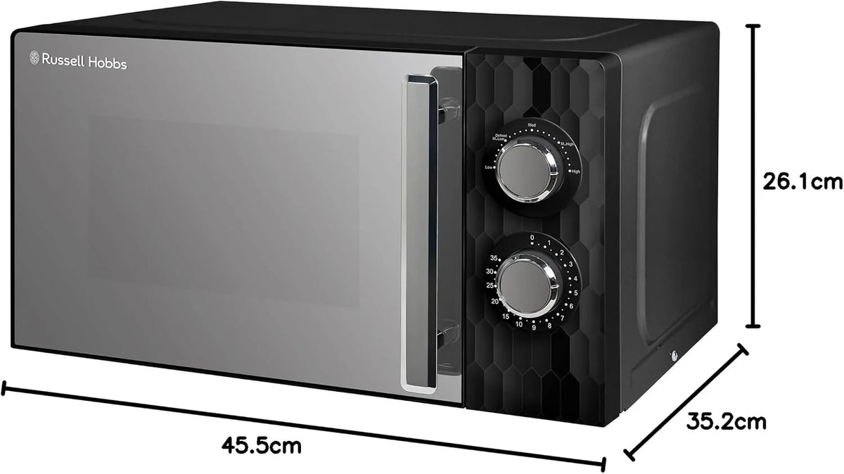 Russell Hobbs Honeycomb RHMM715B 17 l i 700 W ręczny kuchenka mikrofalowa, kolor czarny, z 5 poziomami mocy, wbudowanym timerem i funkcją rozmrażania.