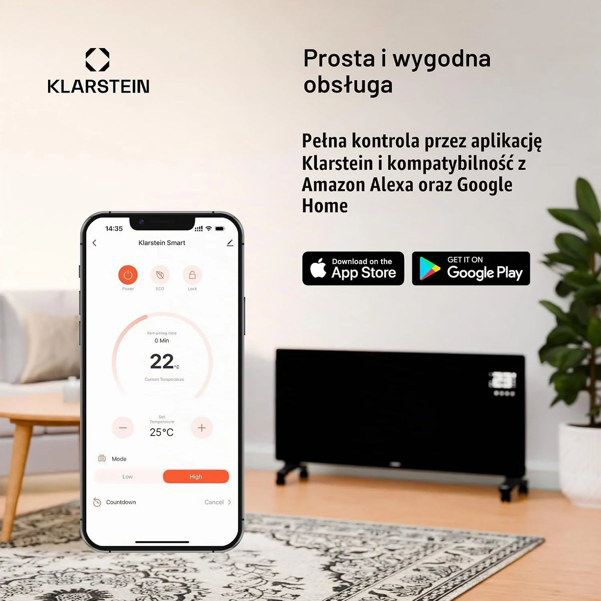 Klarstein Grzejnik na podczerwień z termostatem, 770W grzejnik elektryczny, grzejnik na podczerwień Smart Home do montażu na ścianie, IR z sterowaniem przez aplikację i wykrywaniem otwartych okien