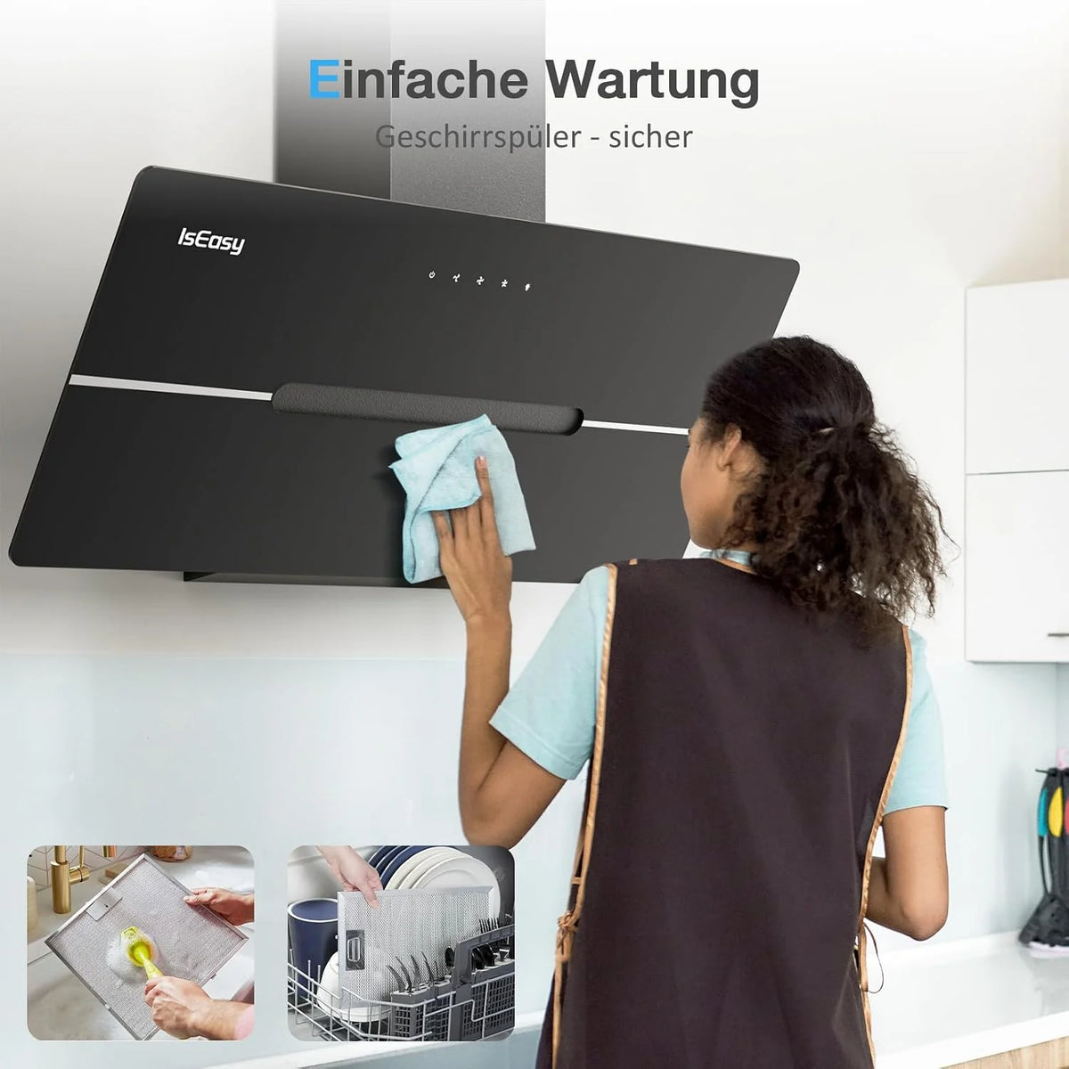 Okap Kuchenny 90 cm, IsEasy Okap Recyrkulacyjny o Wydajności 578 m³/h, 3 Stopnie Prędkości, Tryb Wyciągowy, Hałas Min. 58 dB, Czarny, Klasa Energetyczna A++