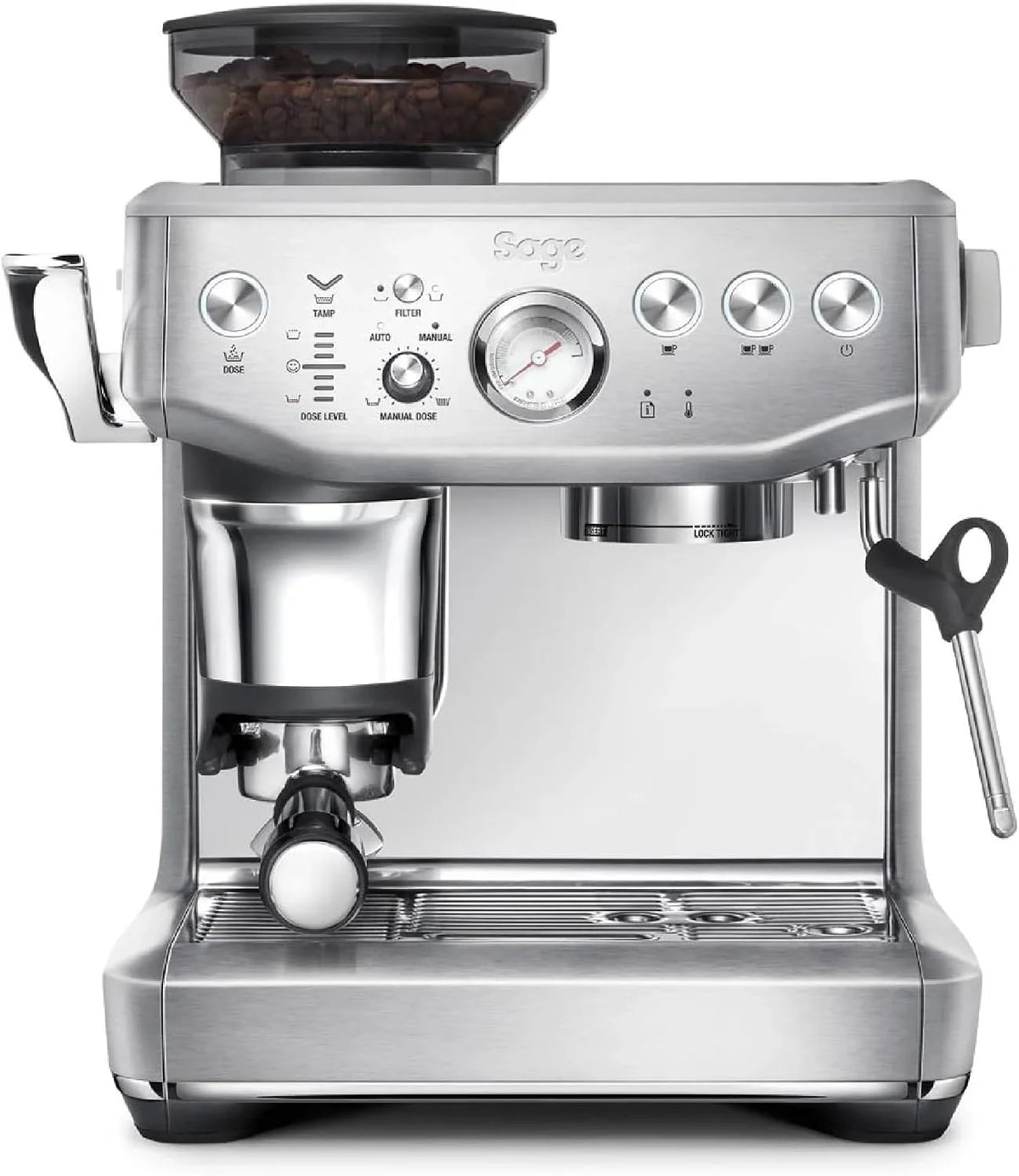 Sage Barista Express Impress - Ekspres do kawy od ziaren do filiżanki z młynkiem i spieniaczem mleka, Szczotkowana Stal Nierdzewna