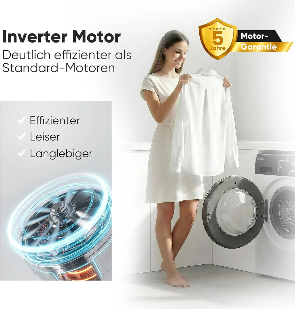 Bomann® WA 7188 pralka 8 kg | 5 lat silnika | wydajna, cicha i trwała | maks. 1400 obr./min | 15 programów | funkcja pary | wyświetlacz LED | Washing Machine | WA 7188 biało-czarna