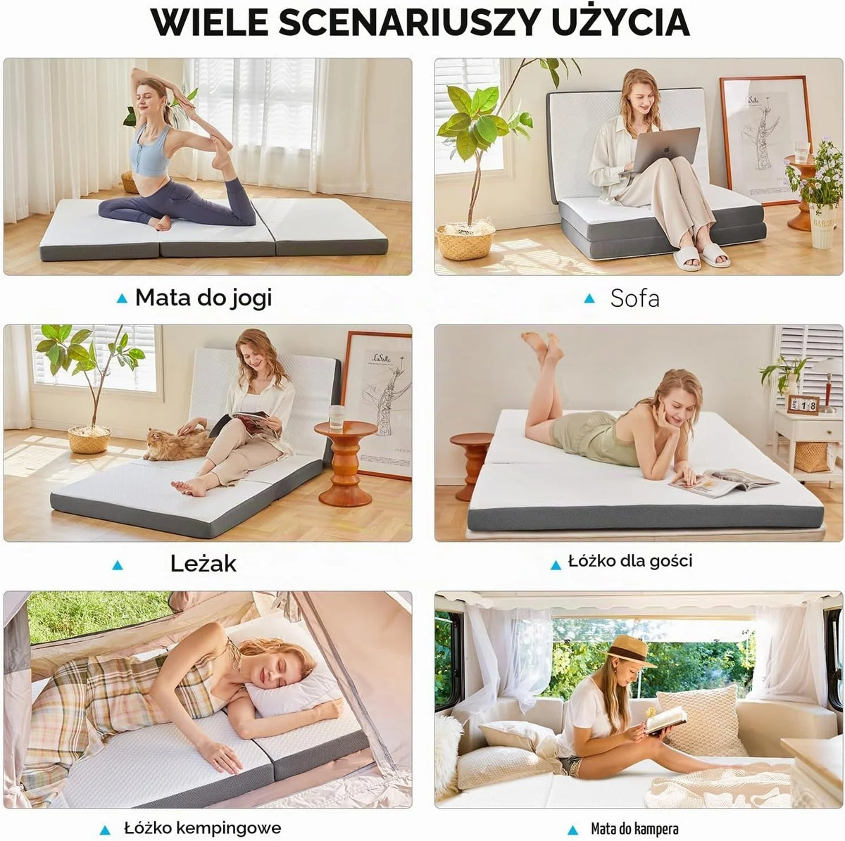 Składany Materac 140 x 200 x 10 cm - 3-Częściowy, Kempingowy, Dla Gości, Podłogowy, Polowy