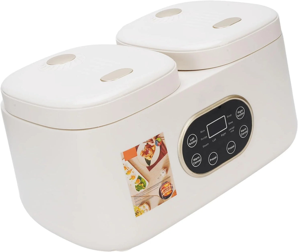 Cocoarm Podwójna Wolnowarowa Kuchenka do Gotowania Ryżu z 2 Wyjmowanymi Garnkami Ceramicznymi 2 L i L Wysuwanymi Pokrywkami Timer Utrzymujący Ciepło Wielofunkcyjny Serwer w Formie Bufetu na