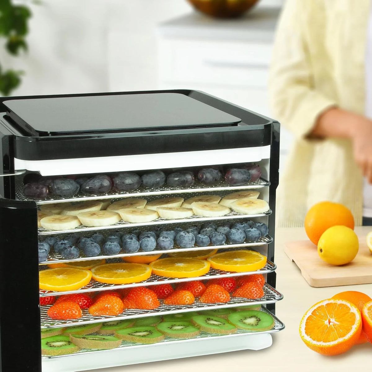 Nebula Dehydrator żywności z 6 tacami ze stali nierdzewnej, Sterowanie dotykowe LED, Regulowana temperatura 35-70C, 48-godzinny timer, Suszarka do żywności dla, Owoce, Veg, Mięso, Grzyby, Zioła