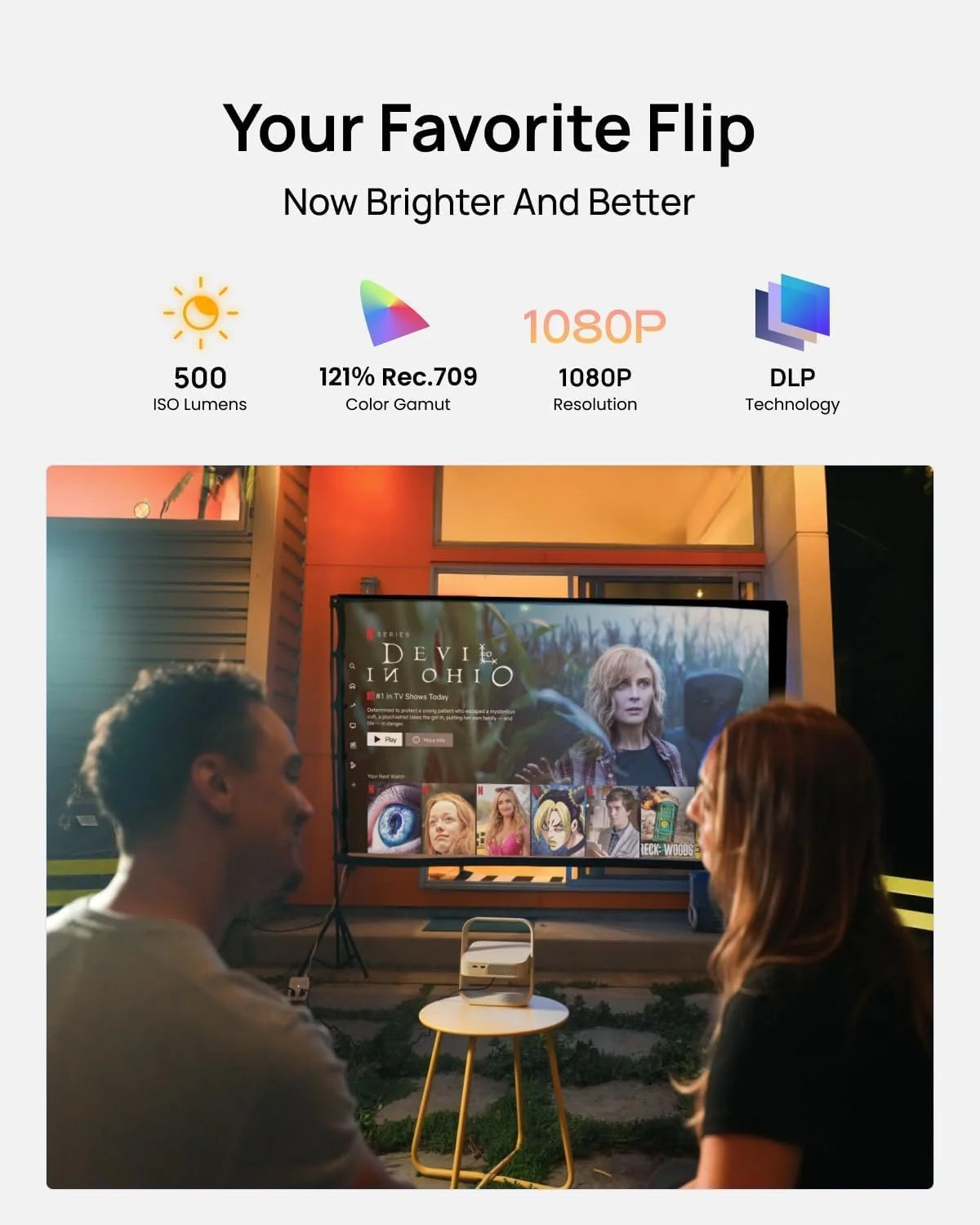 XGIMI Elfin Flip Plus Przenośny projektor, 1080p, z Google TV