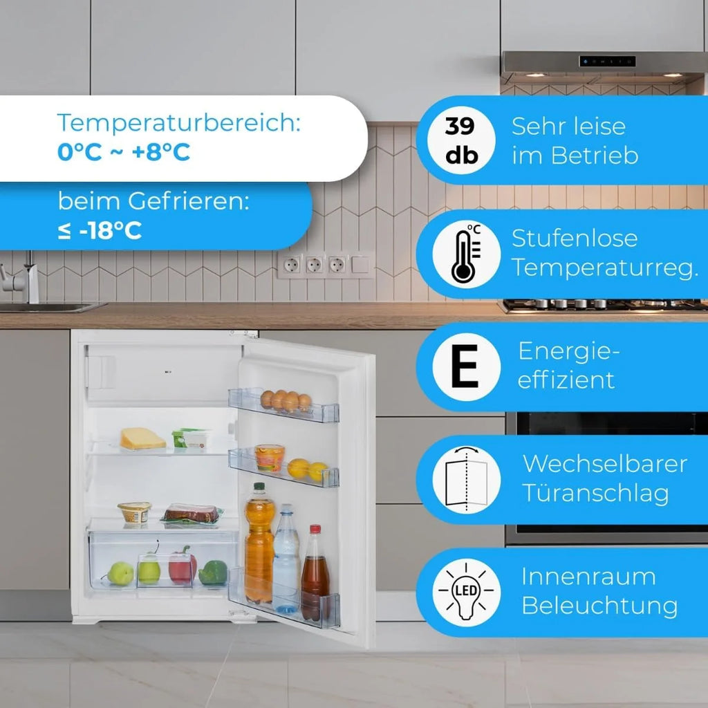Bomann, Lodówka i zamrażarka do zabudowy 118 l, biała KSE7810 - Lodówka 104 l, Zamrażarka 14 l, Oświetlenie LED, Automatyczne rozmrażanie, Regulacja temperatury, Idealna do małych pomieszczeń