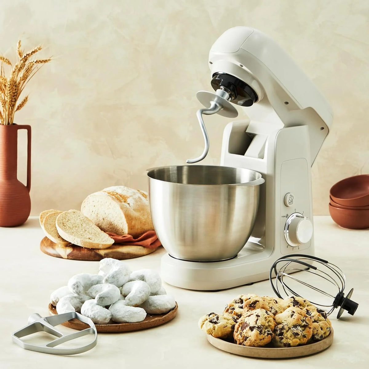 Tefal Bake Partner QB525B38 robot kuchenny, 1100 W, w zestawie z nasadką miksera stojącego + zestaw do pieczenia, automatyczne wyłączanie po podniesieniu ramienia, planetarny system mieszania, miska