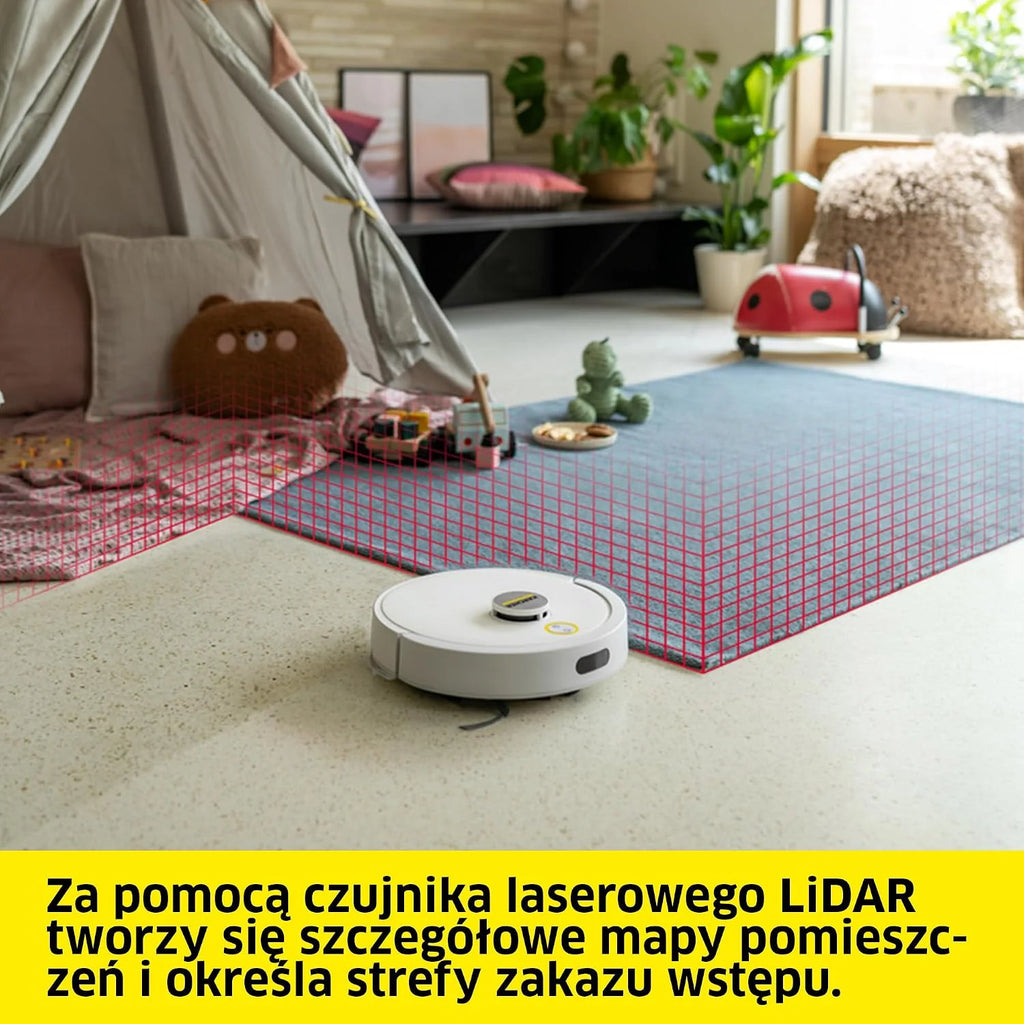 Kärcher robot sprzątający RVC 3, 15 000 Pa, do 130 min pracy, sterowanie przez aplikację, mapowanie, nawigacja laserowa, czujniki upadku, automatyczne ładowanie, do twardych podłóg i dywanów