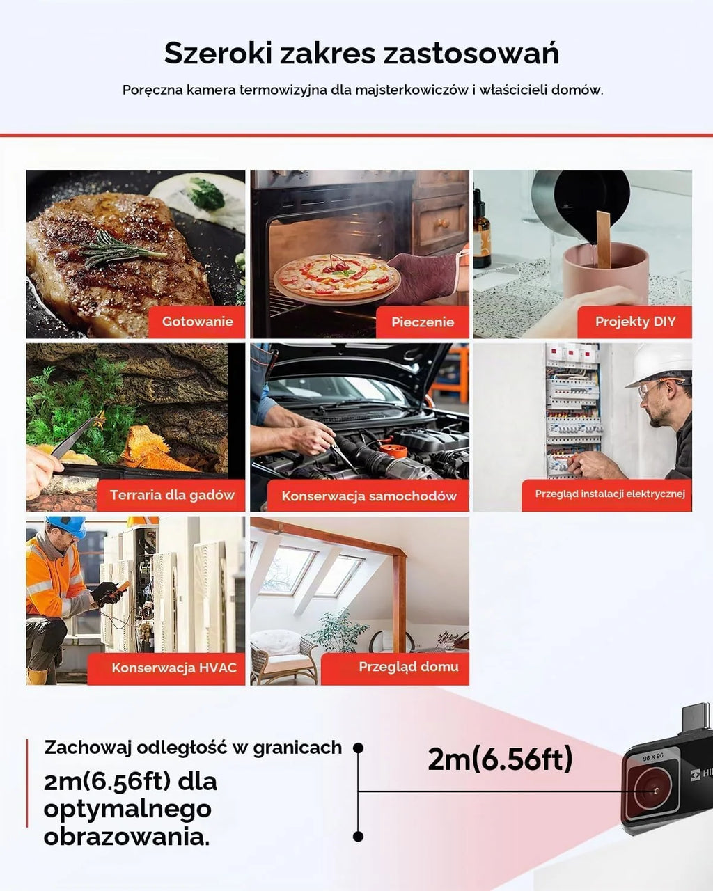 HIKMICRO Kamera termowizyjna MiniE - iOS/Android, rozdzielczość IR 96x96, ulepszenie obrazu SuperIR 192×192, 25Hz, na telefon/tablet, nagrywanie wideo, USB-C/Lightning (obsługuje iPhone 15/16)