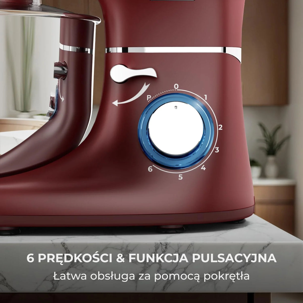 Robot kuchenny - 2000 W - miska do mieszania ze stali nierdzewnej (6,2 l) - mikser kuchenny z mieszania, hakiem do zagniatania, trzepaczką i ochroną przed pryskaniem - w zestawie