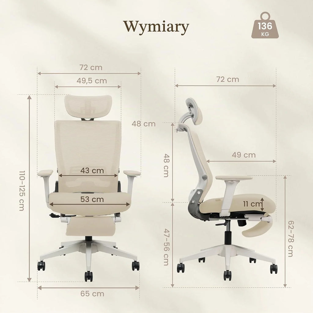 FLEXISPOT Foldex Ergonomiczne Krzesło Biurowe, Składane Krzesło Biurowe do Małych Pomieszczeń z Wsparciem Lędźwiowym, Regulowanymi Podłokietnikami (Biały)