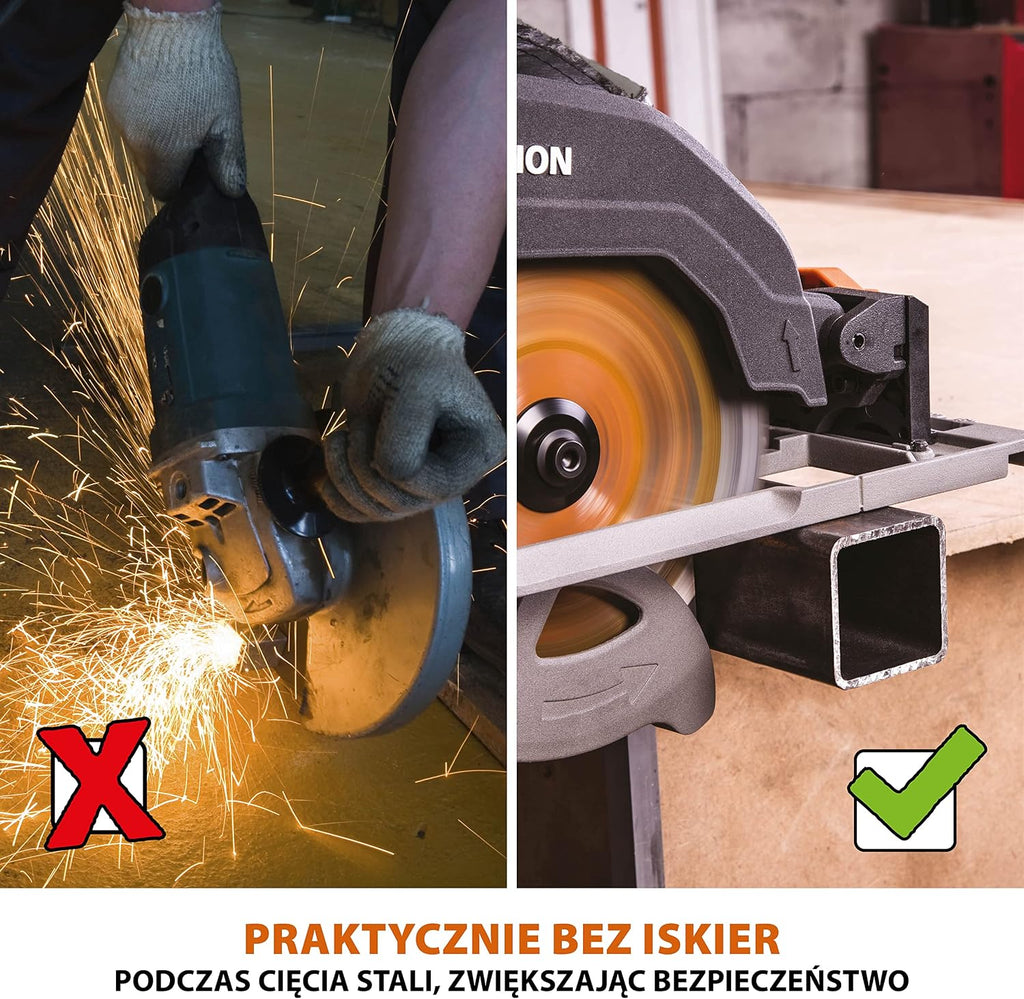 Evolution Power Tools R185CCSX Piła tarczowa i prowadnica do różnych materiałów, tnie drewno, drewno z gwoździami metal stal aluminium plastik, opcja odchylenia, w zestawie prowadnica 1020 mm, 185 mm