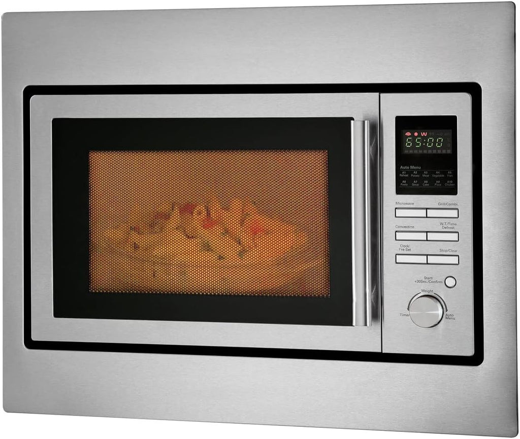 Bomann MWG 2216 H EB kuchenka mikrofalowa do zabudowy z grillem i gorącym powietrzem / 25 litrów / 5 poziomów mocy kuchenki mikrofalowej / 10 programów automatycznych / 2 programy rozmrażania / 1 program szybkiego startu