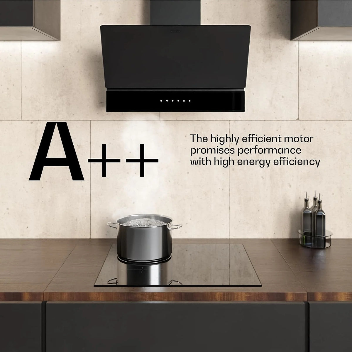 Klarstein Velaire okap kuchenny 60 cm, zwiększenie efektywności energetycznej 820 m³/h, klasa energetyczna A++, obsługa dotykowa, LED, cichy, filtr aluminiowy i z węglem aktywnym, czarny