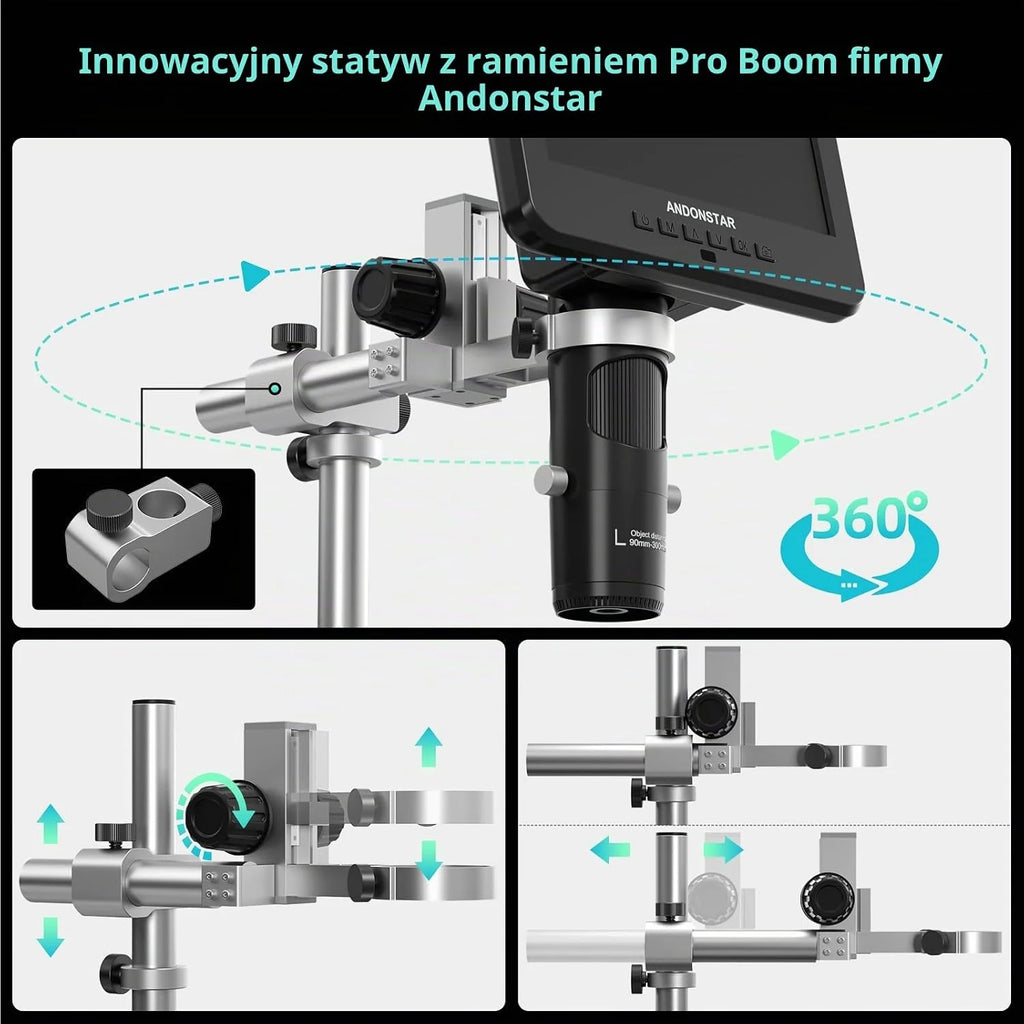Andonstar AD246S-M Plus 7" HDMI Cyfrowy mikroskop do naprawy elektronicznej, 2000 x 3 soczewki 2160P UHD Video Record, stacja lutownicza z pomocnikami rąk, do monet