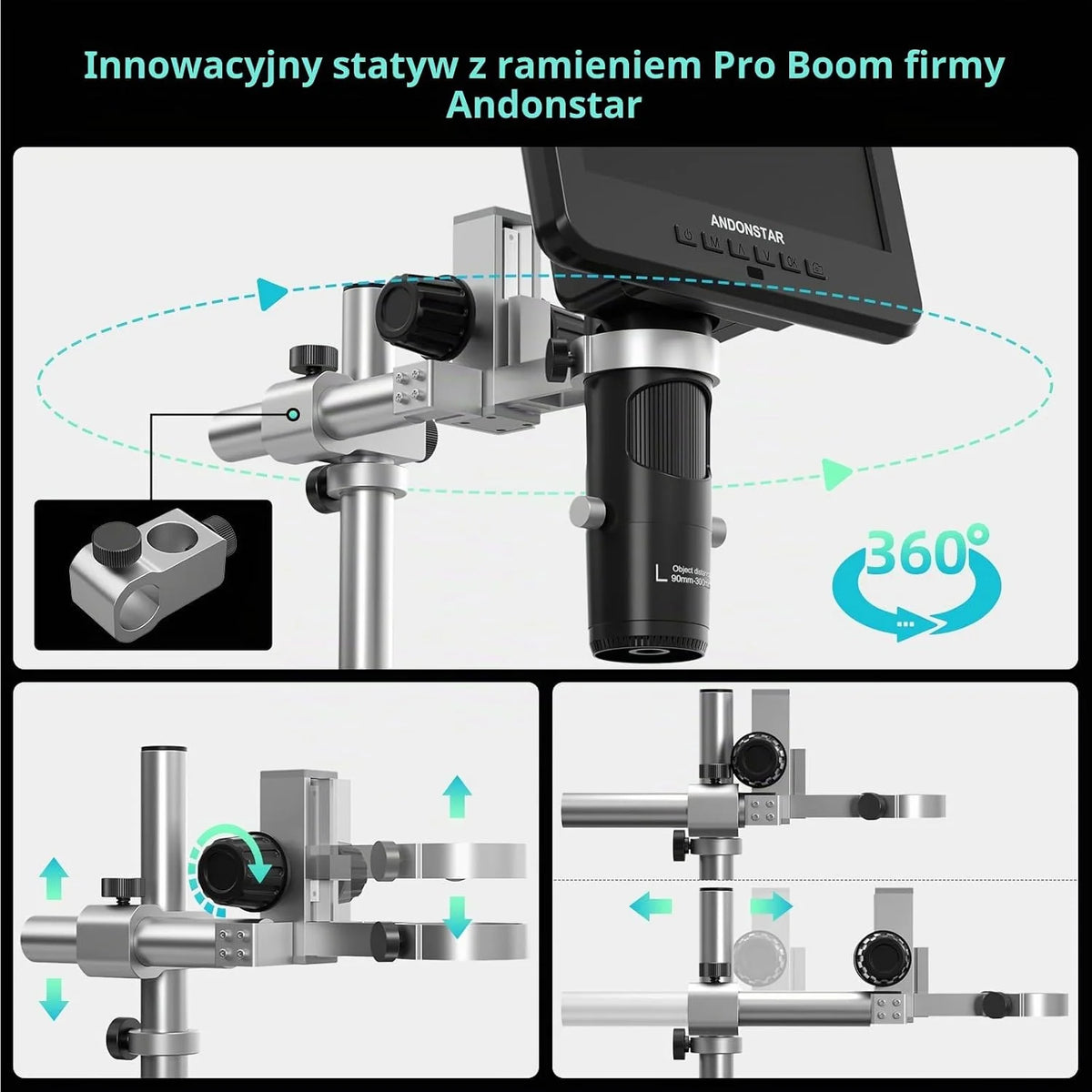 Andonstar AD246S-M Plus 7" HDMI Cyfrowy mikroskop do naprawy elektronicznej, 2000 x 3 soczewki 2160P UHD Video Record, stacja lutownicza z pomocnikami rąk, do monet