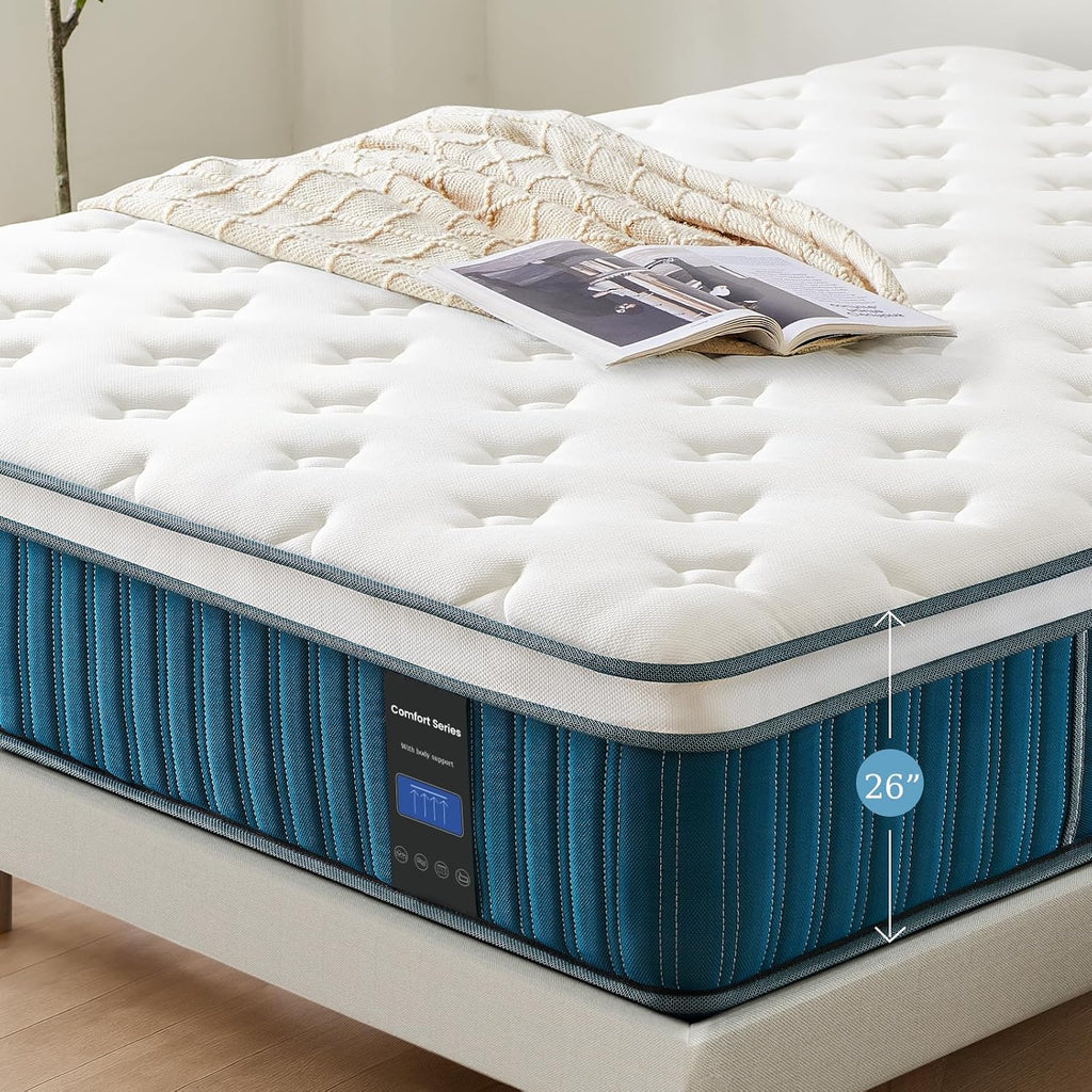 Coolvie Materac 160 x 200 cm w pudełku, 7-strefowy stopień twardości H2 i H3, ortopedyczny materac ze sprężynami kieszeniowymi 26 cm z odciążającą plecy pianką memory, certyfikat Oeko-Tex, dla dzieci