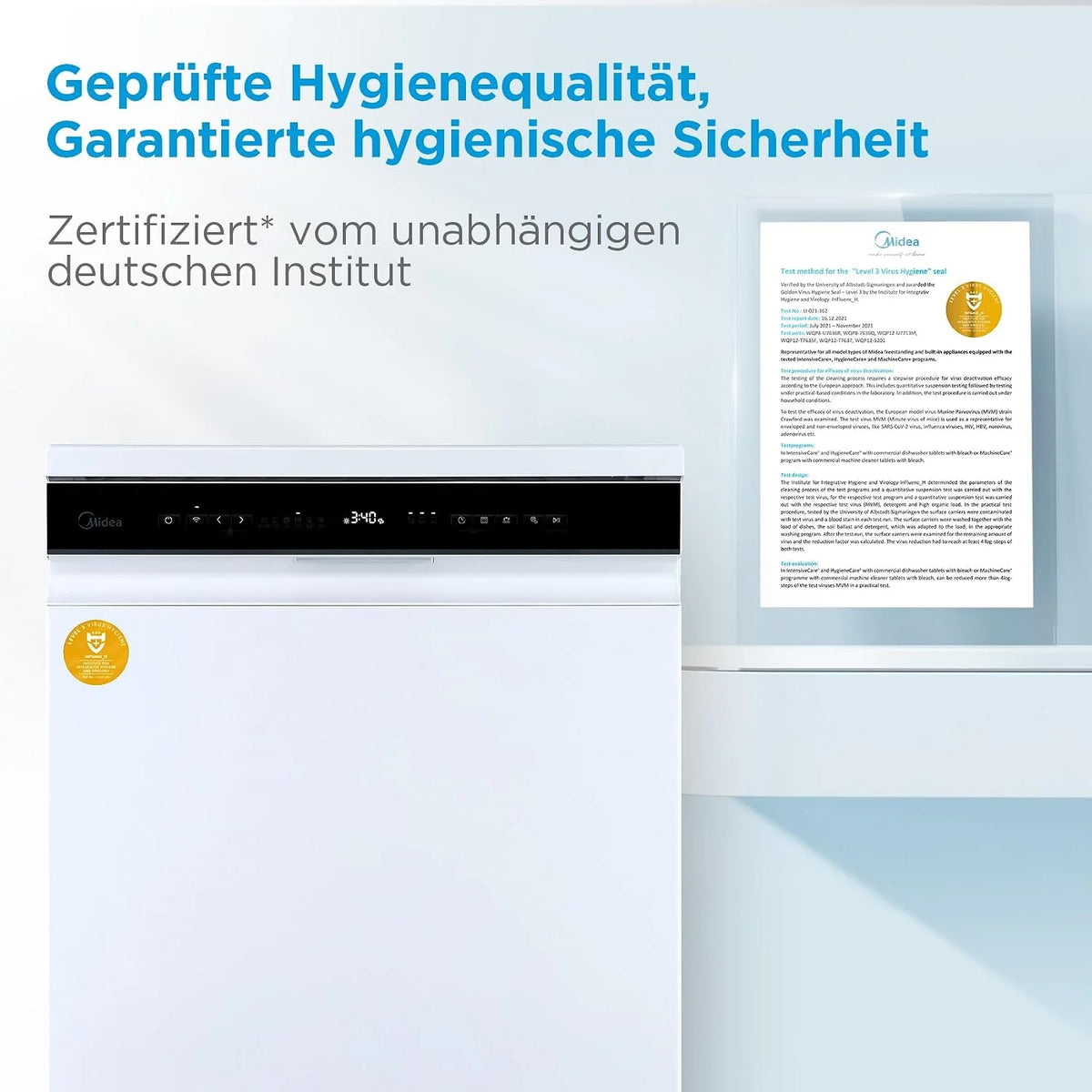Midea MDWEF1433DW-WE, zmywarka 60 cm, wolnostojąca, 14 nakryć na miary, kosz na sztućce, górny kosz z regulacją wysokości, Aqua-Stop, wybór czasu startu, biała