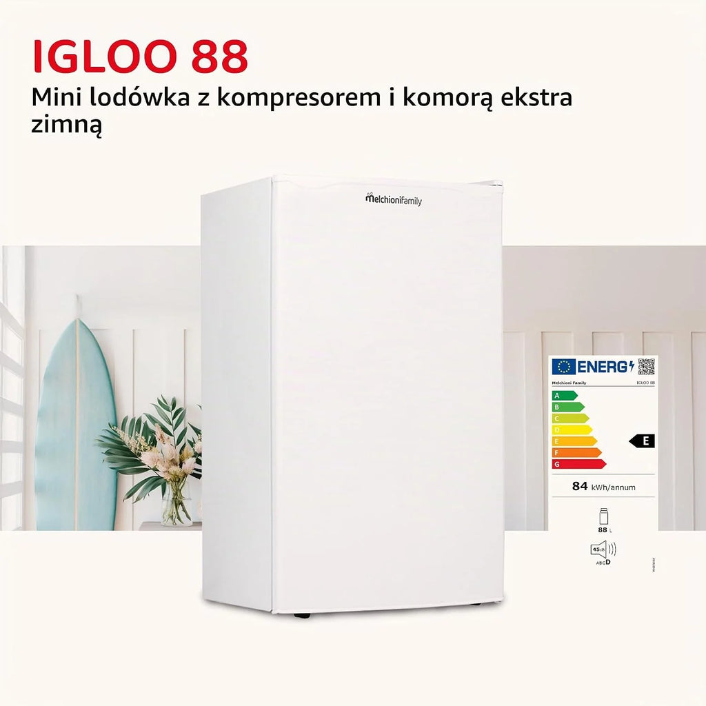 Melchioni Family IGLOO 88 mała lodówka z kompresorem i bardzo chłodną komorą, pojemność 88 l, kolor biały