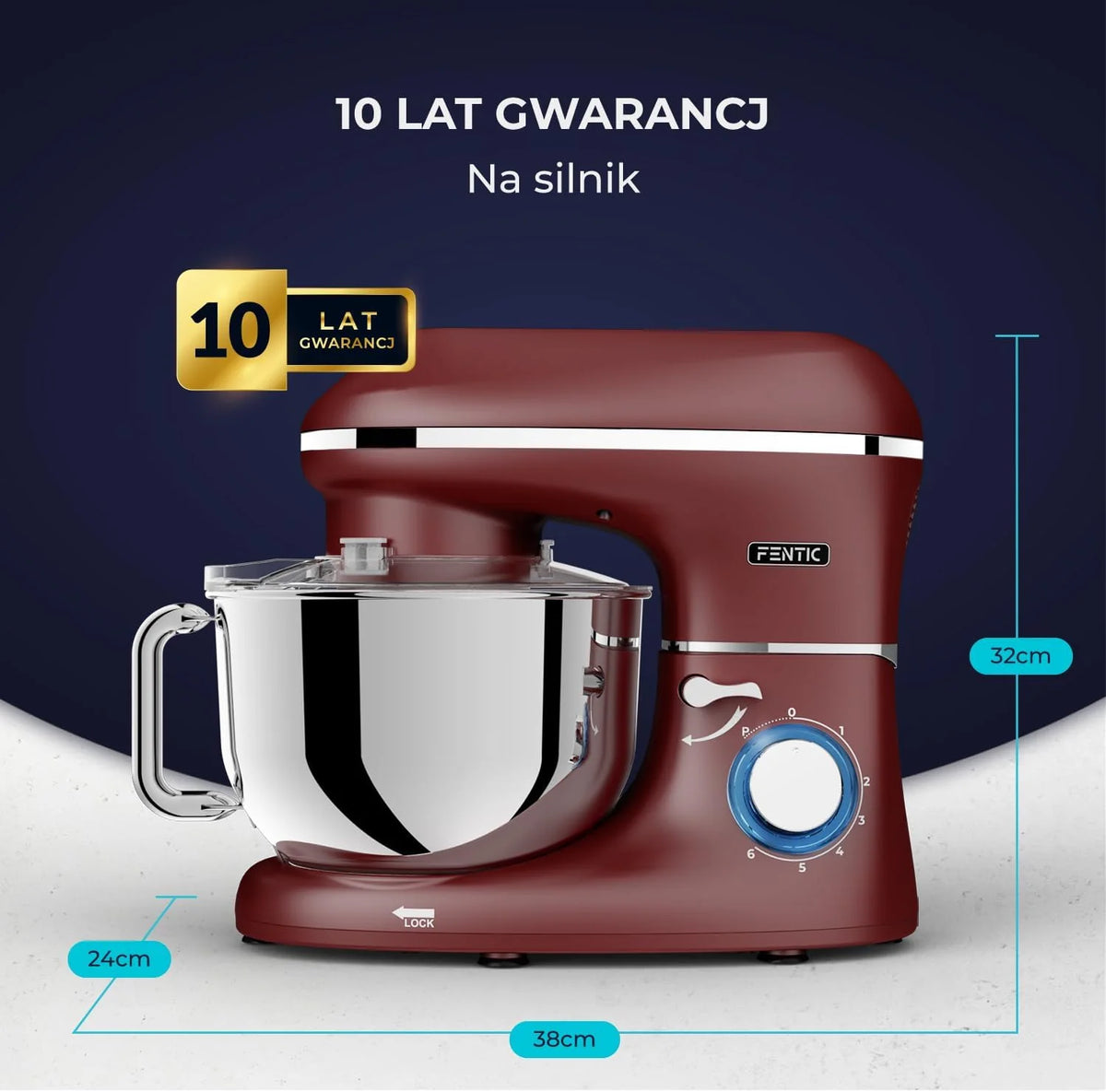 Robot kuchenny - 2000 W - miska do mieszania ze stali nierdzewnej (6,2 l) - mikser kuchenny z mieszania, hakiem do zagniatania, trzepaczką i ochroną przed pryskaniem - w zestawie