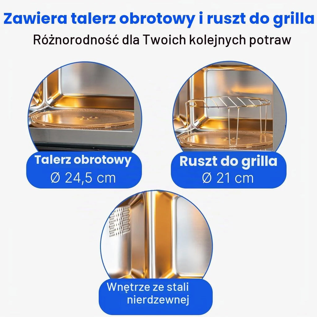 Kuchenka mikrofalowa do zabudowy Bomann z grillem, 60 cm, Kuchenka mikrofalowa 800 W, Grill 1000 W, z rusztem do grilla i talerzem obrotowym, Kuchenka mikrofalowa do zabudowy 20 l, MWG 2215 EB, czarna