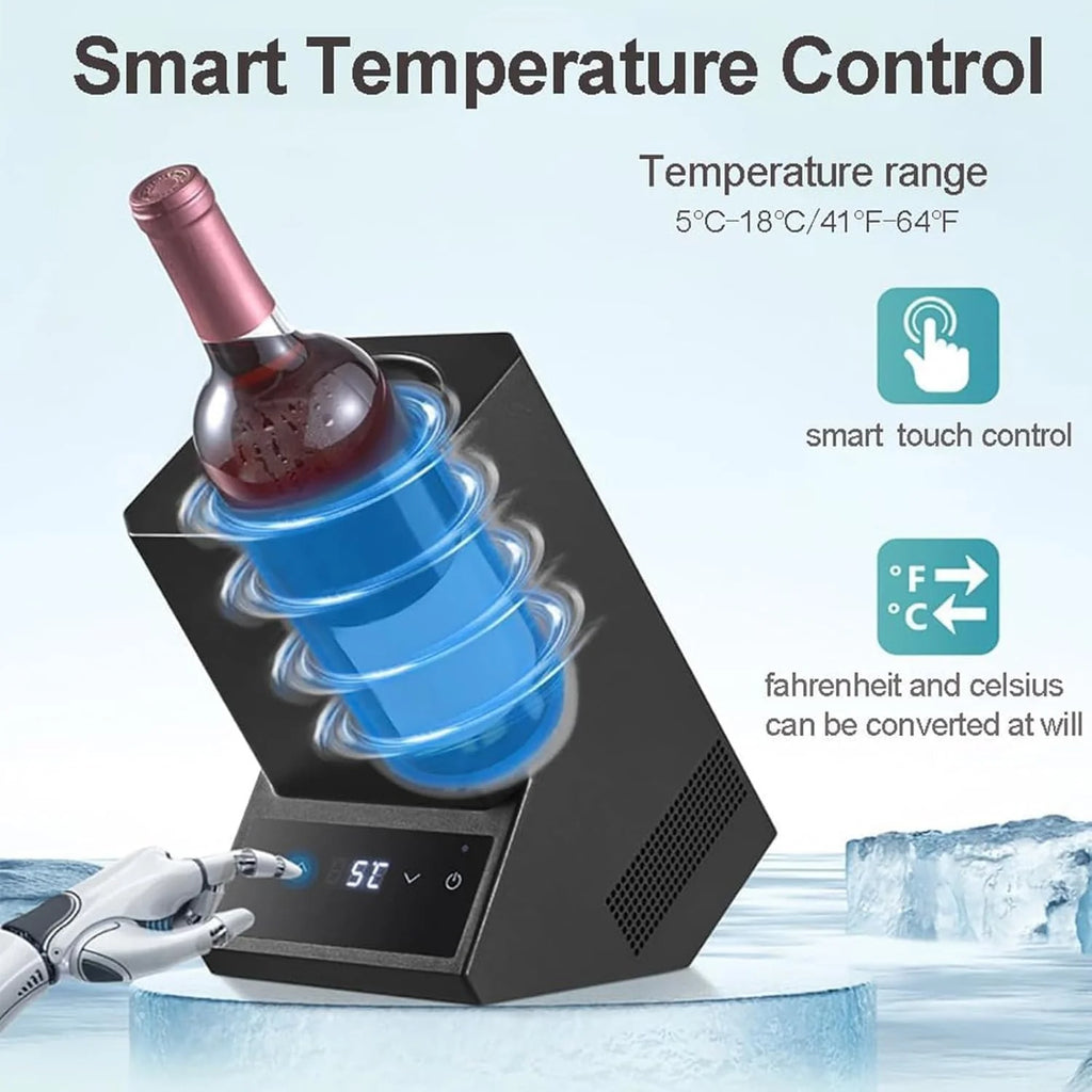Przenośny elektryczny chłodziarka do wina do butelki 750 ml, ładowalna chłodziarka ze stali nierdzewnej 24 h, 12 V, samochód, dom, impreza, prezent na czerwone białe wino, średnica 9,5 cm (szary)